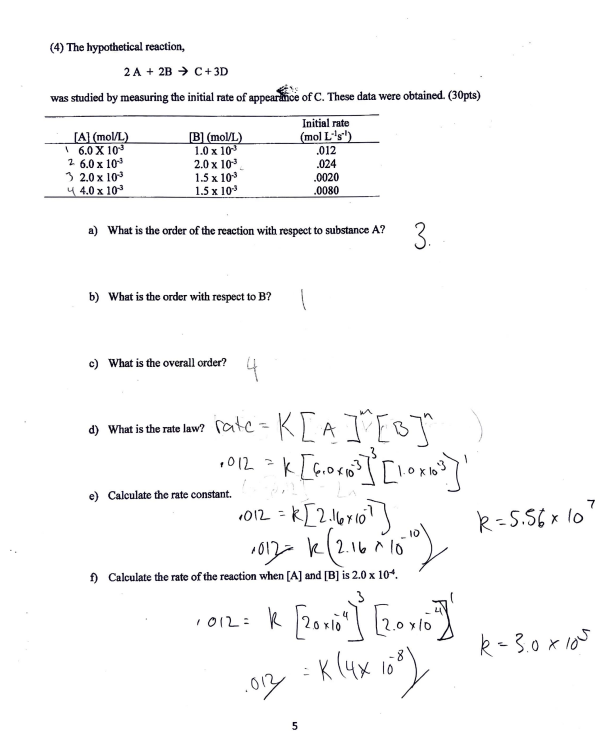 Solved (4) The hypothetical reaction, 2 A+2 B→C+3D was | Chegg.com