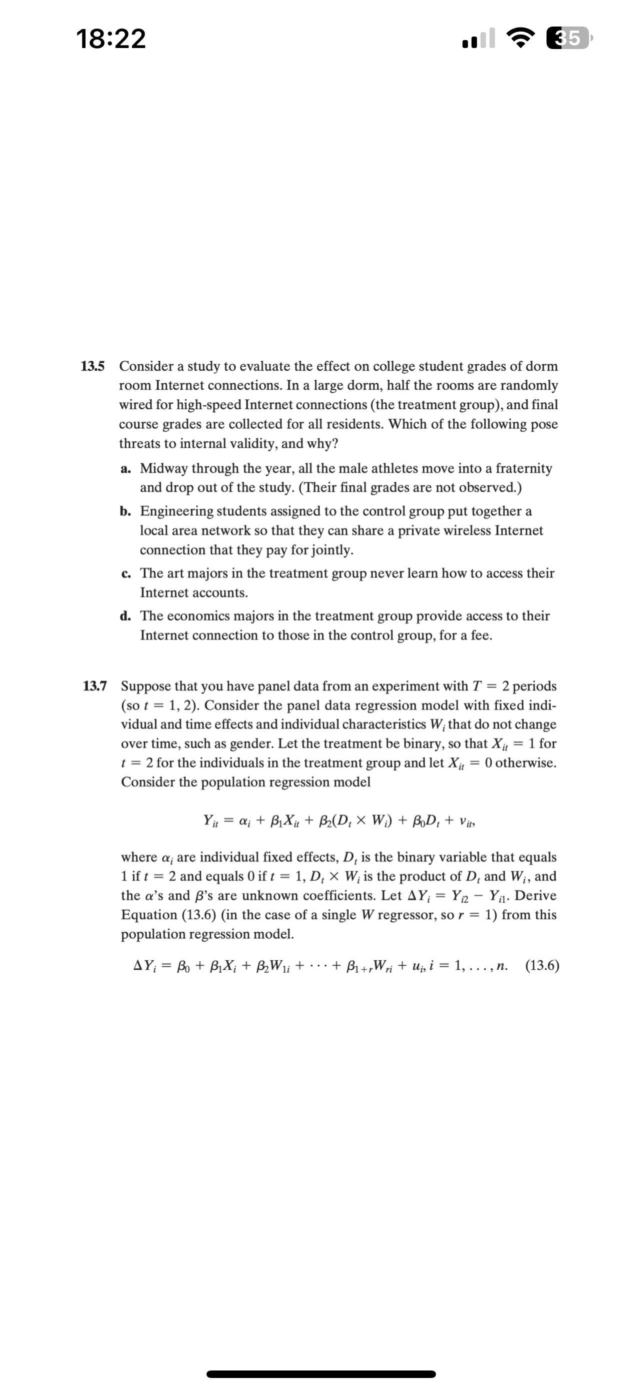 Solved 13.5 Consider a study to evaluate the effect on | Chegg.com