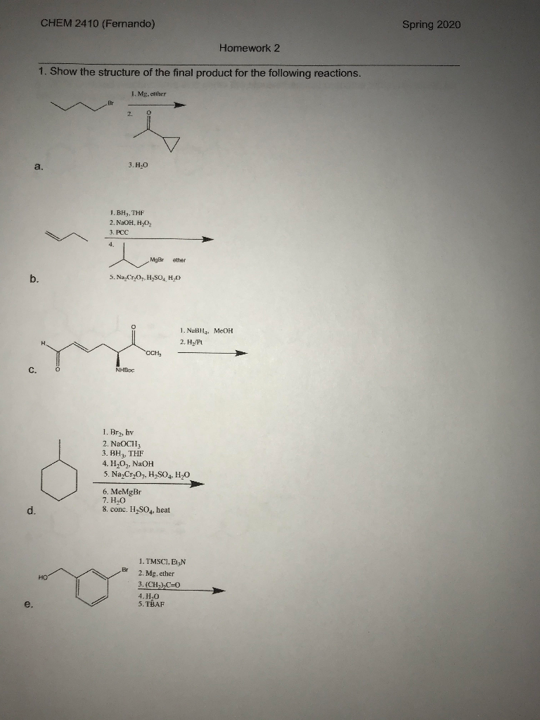 Solved CHEM 2410 (Fernando) Spring 2020 Homework 2 1. Show | Chegg.com