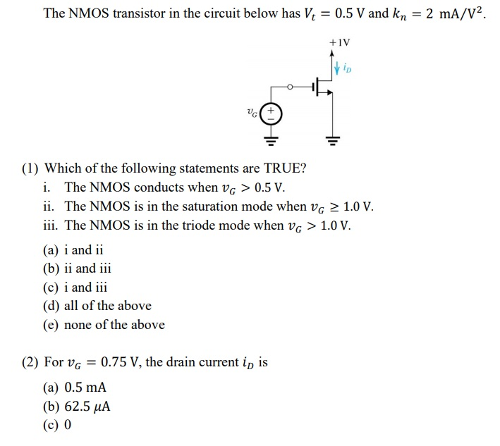 Solved The NMOS Transistor Shown In The Given Figure Has V4, 40% OFF