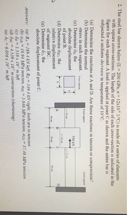 Solved 2. The steel bar shown below (E-200 GPa, α = 12x106 | Chegg.com