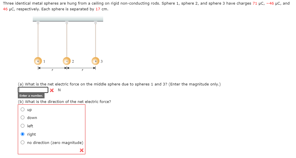 Solved Three identical metal spheres are hung from a ceiling
