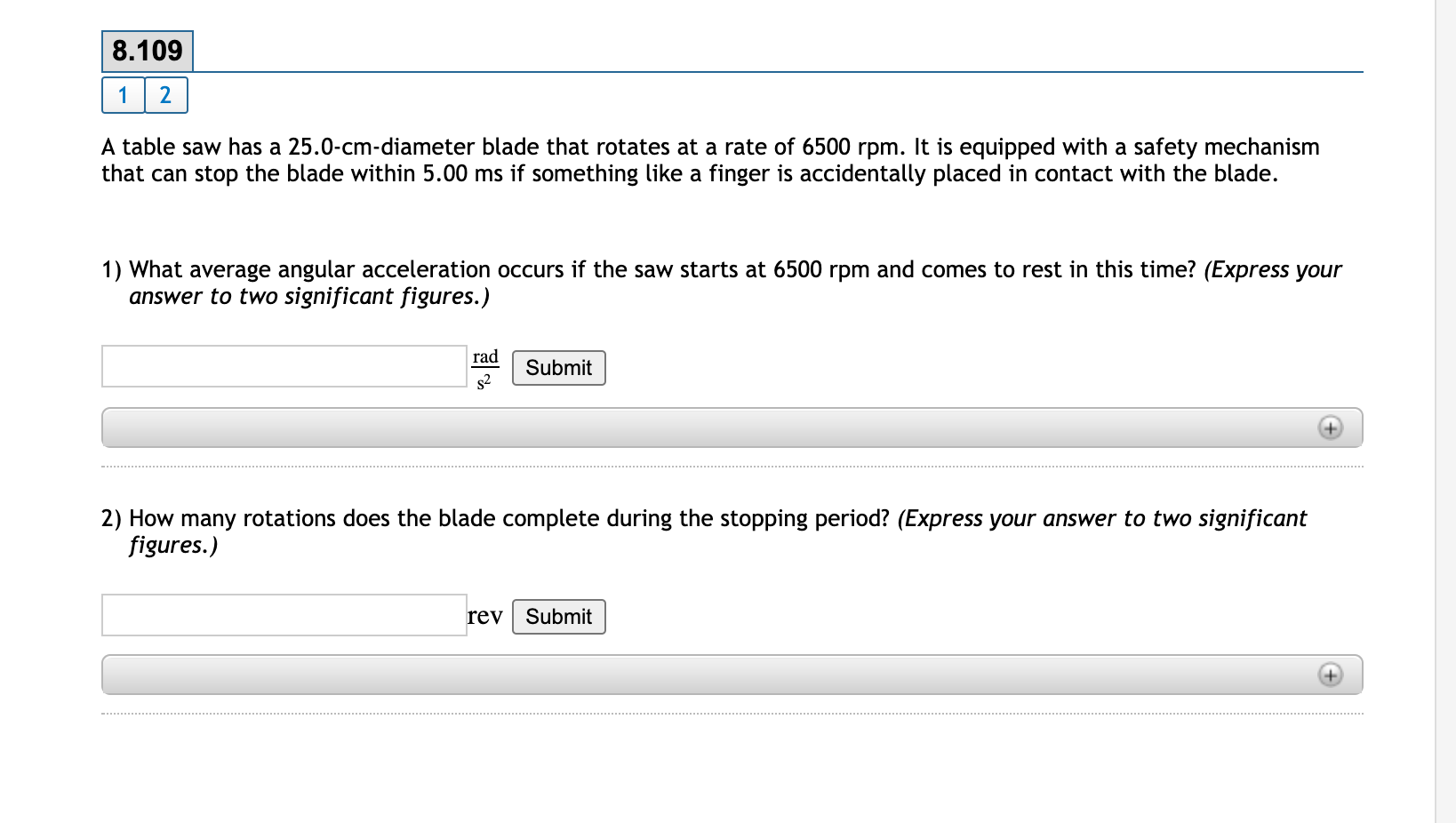Solved 8.109 12 1 A table saw has a 25.0cmdiameter blade