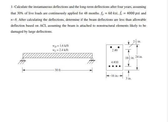 Solved 1- Calculate the instantaneous deflections and the | Chegg.com