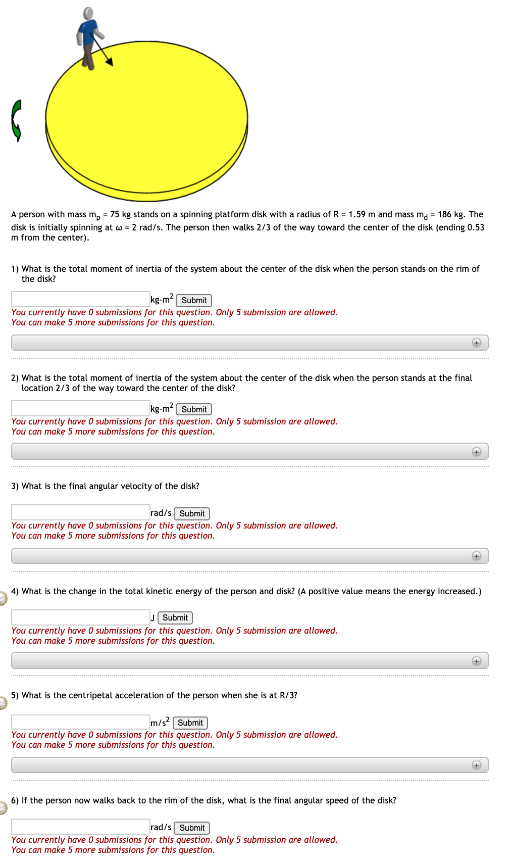 Solved A Person With Mass Mp 75 Kg Stands On A Spinning Chegg Com