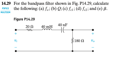 Solved For The Bandpass Filter Shown In Fig. P14.29, | Chegg.com