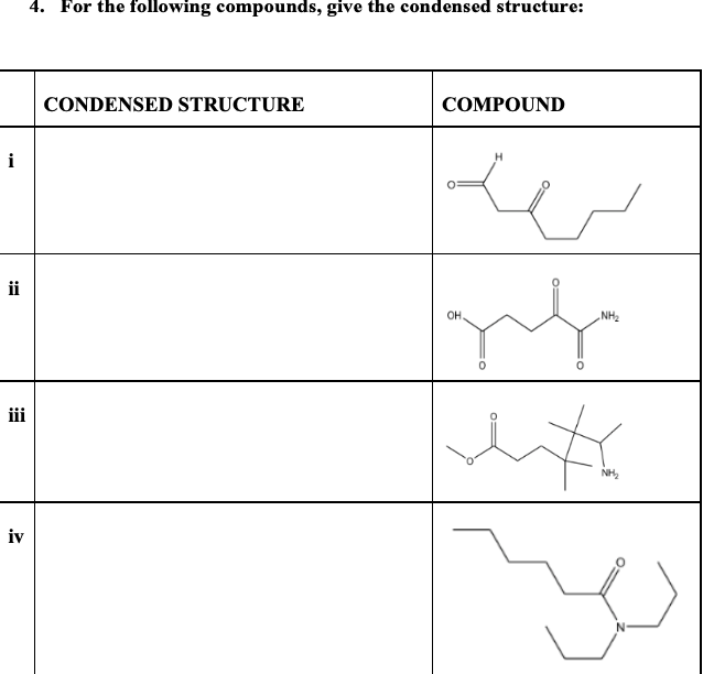 Solved 4. For The Following Compounds, Give The Condensed 