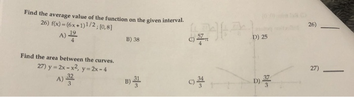 Solved Find the average value of the function on the given | Chegg.com