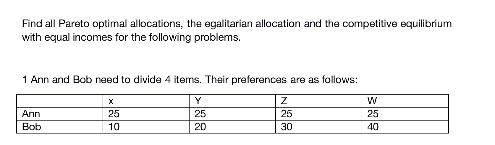 Solved Find all Pareto optimal allocations, the egalitarian | Chegg.com