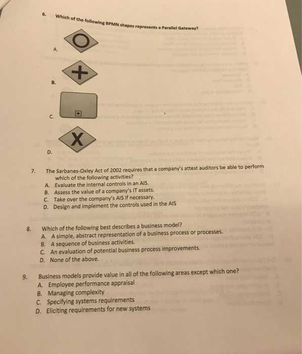 Solved 6. Which of the following BPMN shapes represents a | Chegg.com