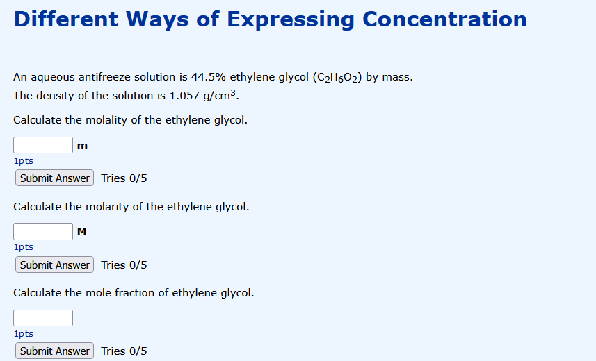 Solved Different Ways of Expressing Concentration An aqueous | Chegg.com