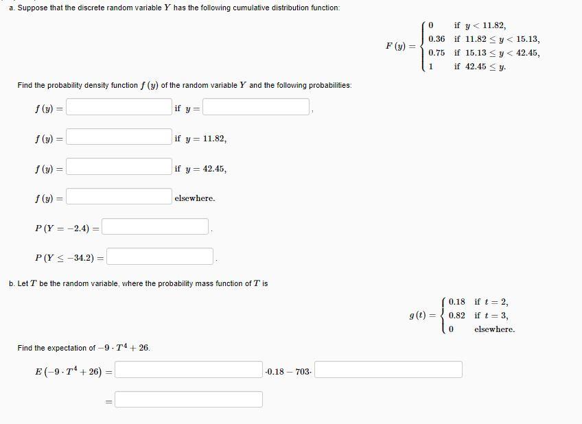 Solved a. Suppose that the discrete random variable Y has | Chegg.com