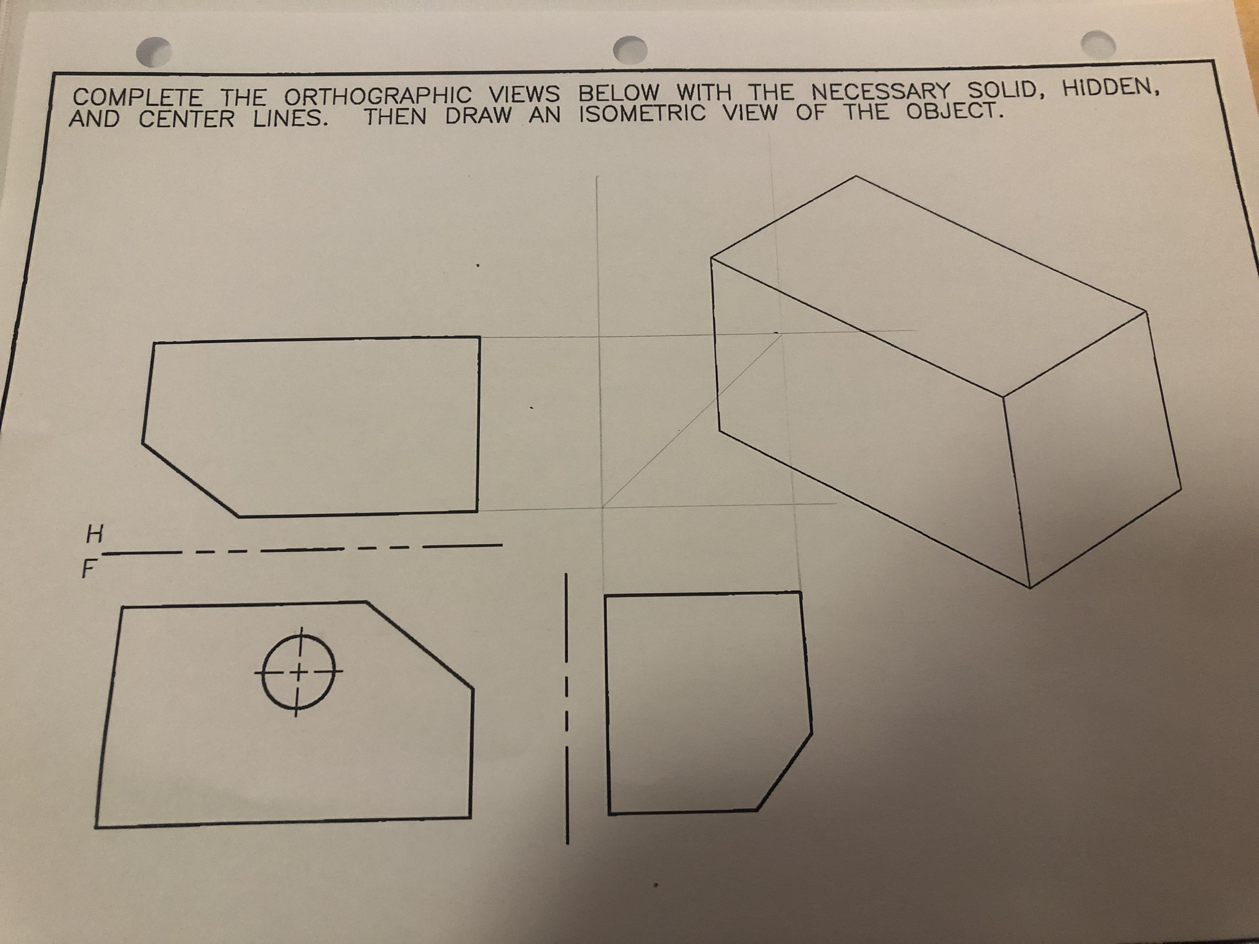 Solved COMPLETF THE ORTHOGRAPHIC VIEWS BELOW WITH THE | Chegg.com