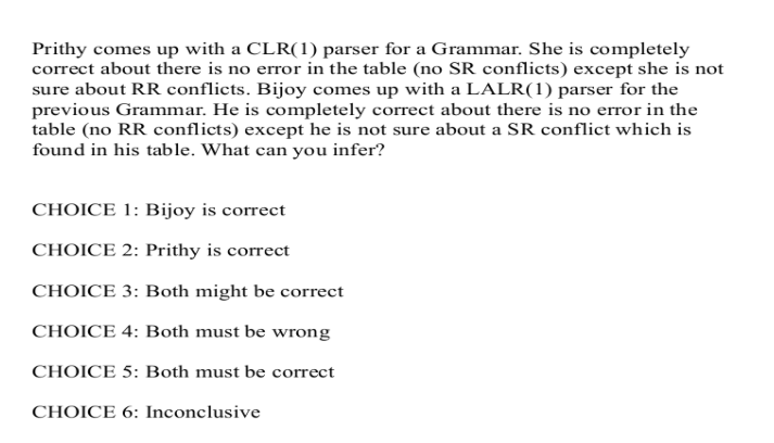Solved Prithy comes up with a CLR(1) parser for a Grammar. | Chegg.com