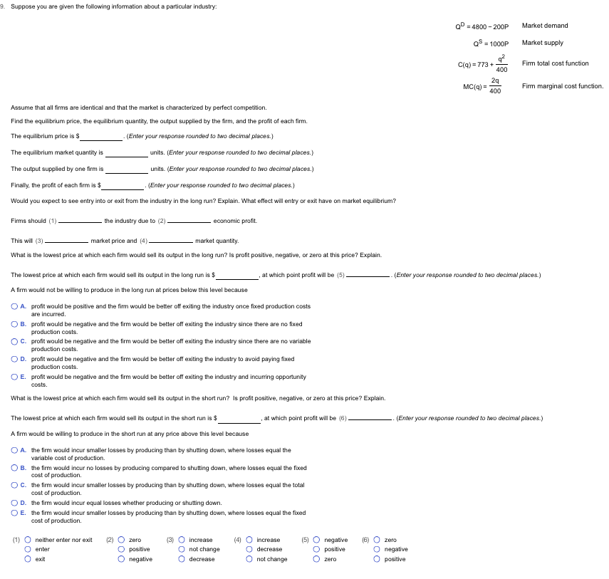 Solved 9. Suppose you are given the following infomation | Chegg.com