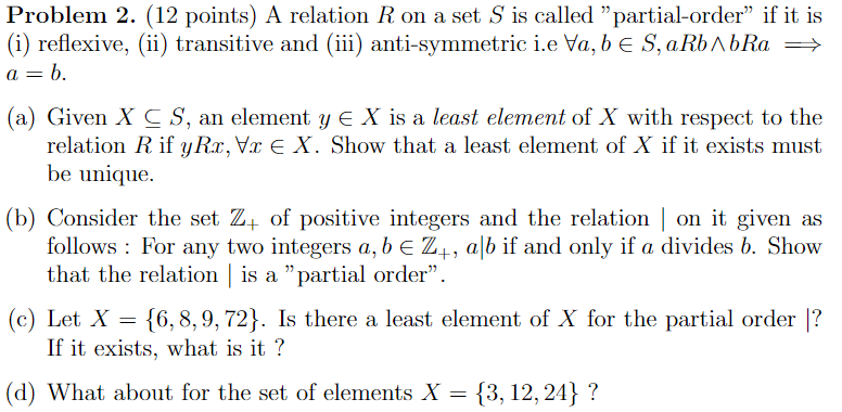 Solved Problem 2. (12 points) A relation R on a set S is | Chegg.com