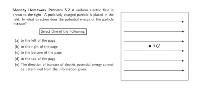 Solved Monday Homework Problem 5.2 A uniform electric field | Chegg.com