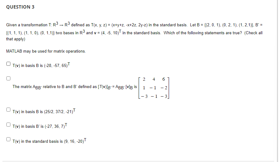 Solved Given a transformation T:R3→R3 defined as | Chegg.com