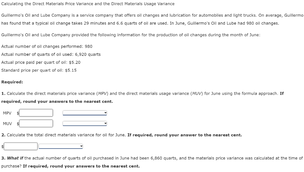 Solved Calculating the Direct Materials Price Variance and | Chegg.com