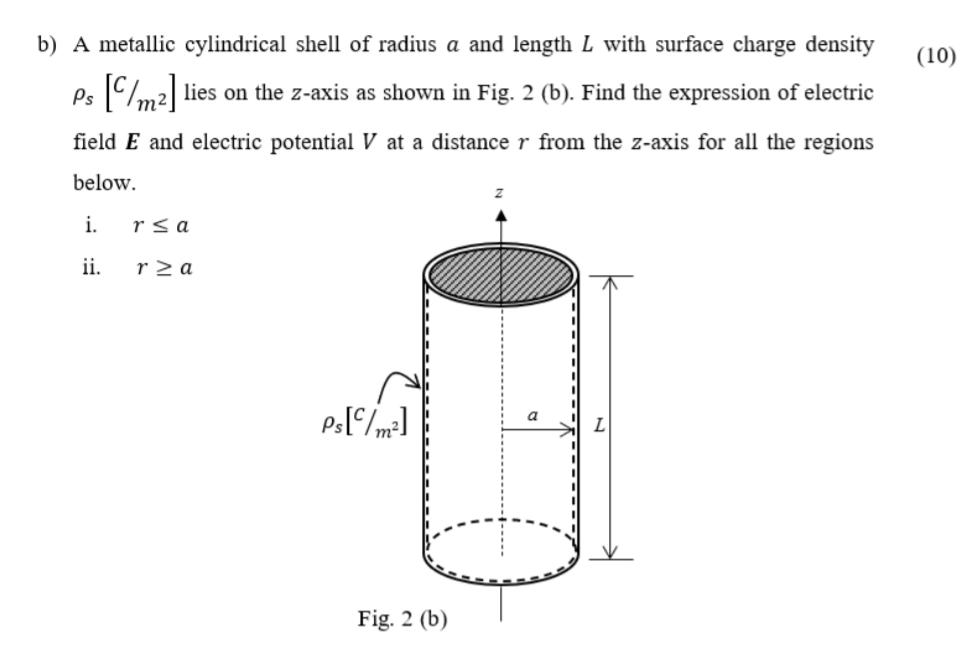 Solved (10) B) A Metallic Cylindrical Shell Of Radius A And | Chegg.com