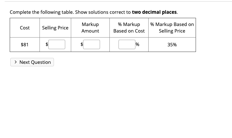 Solved Complete The Following Table. Show Solutions Correct | Chegg.com