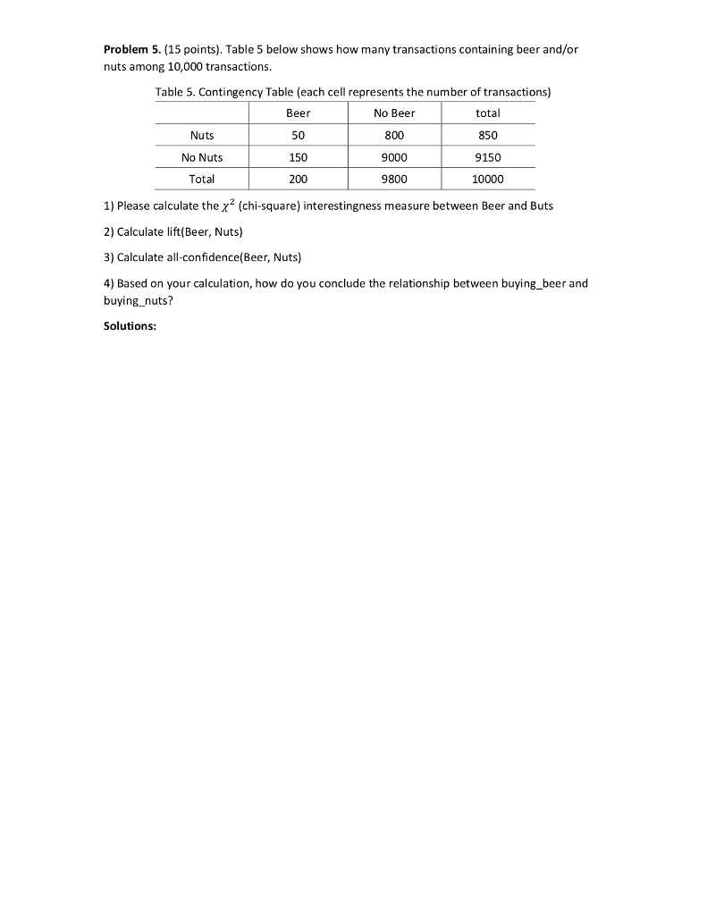 Solved Problem 5. (15 points). Table 5 below shows how many | Chegg.com