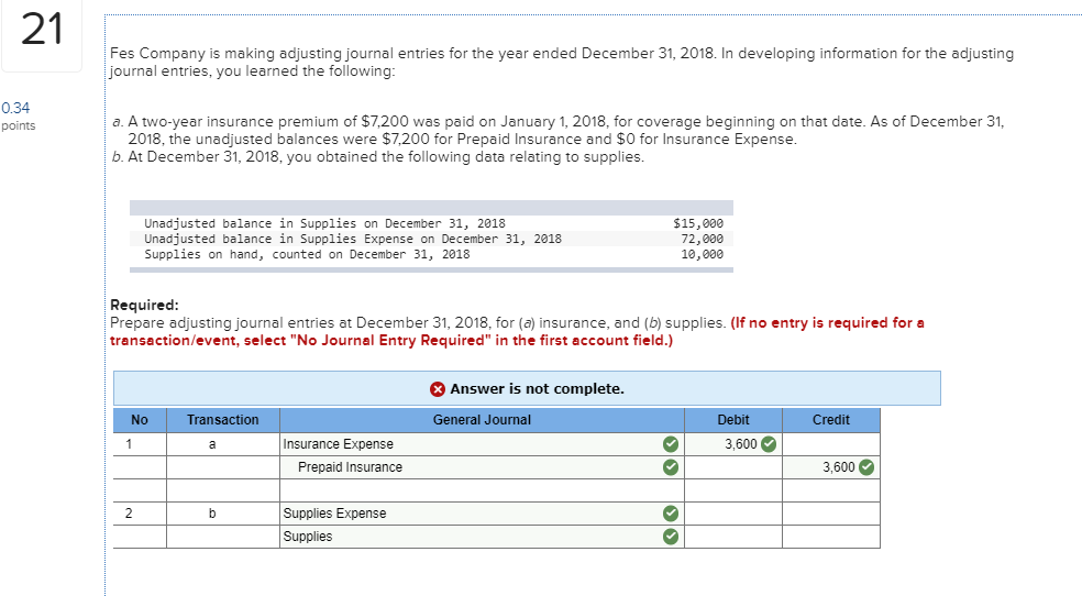 Solved 21 Fes Company is making adjusting journal entries | Chegg.com