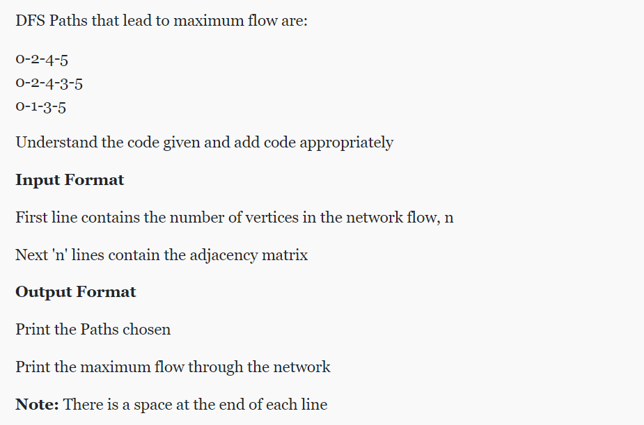 Solved DFS Based Ford Fulkerson Given adjacency matrix of a | Chegg.com
