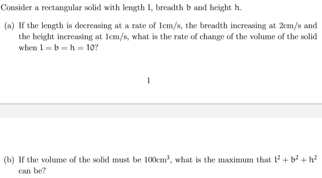 Solved Consider a rectangular solid with length 1, breadth b | Chegg.com