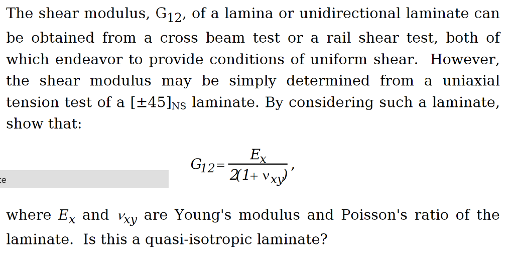 Solved The shear modulus, G12. of a lamina or unidirectional