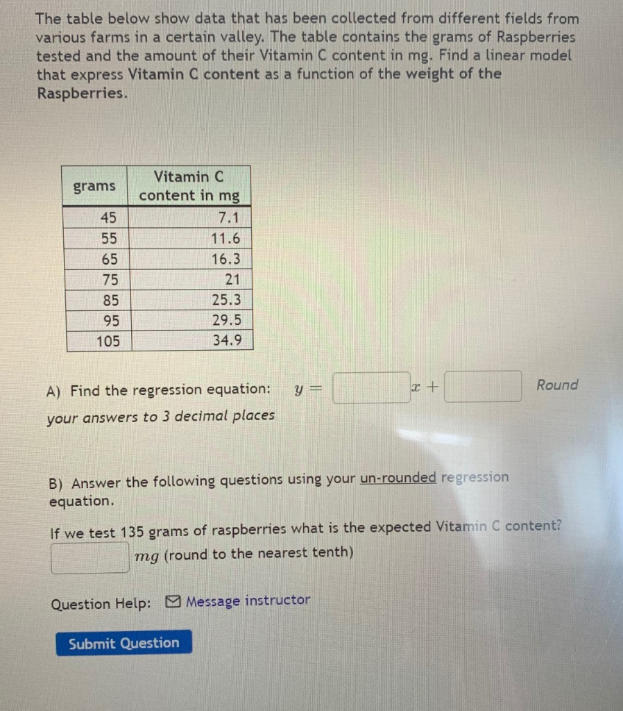 Solved The table below show data that has been collected | Chegg.com