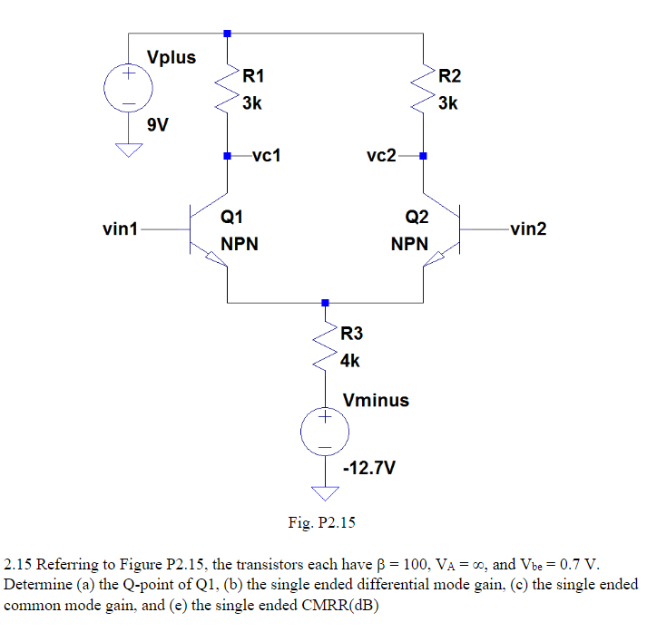 Solved Vplus + R1 R2 3k Зk 9V vc1 vc2 vin1 Q1 NPN Q2 NPN | Chegg.com