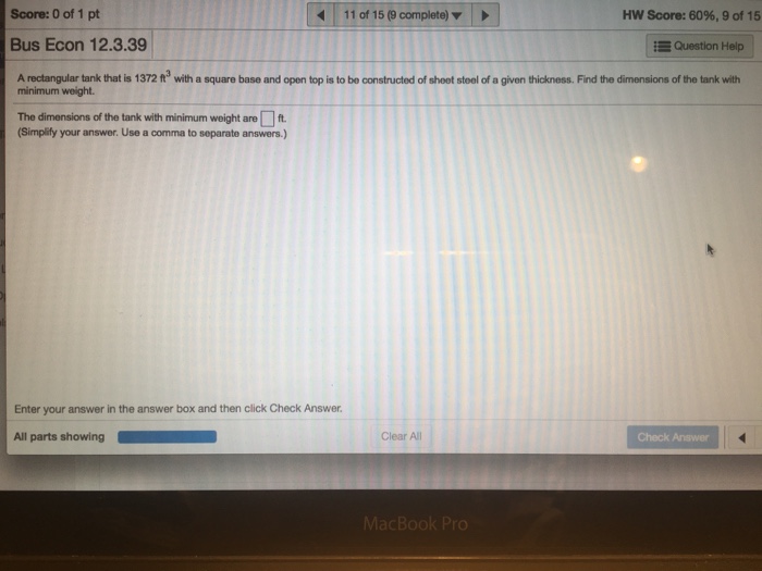 Solved A rectangular tank that is 1372 ft^3 with a square