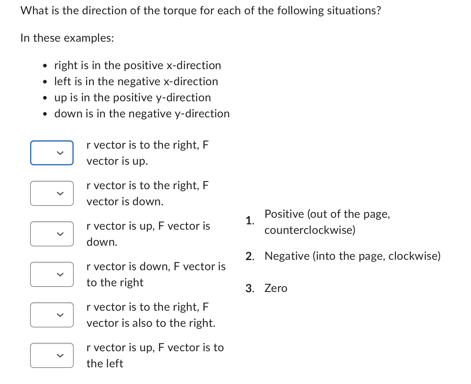 Torque In. X Direction Solved WeWhat is the direction of the torque for each of the | Chegg.com