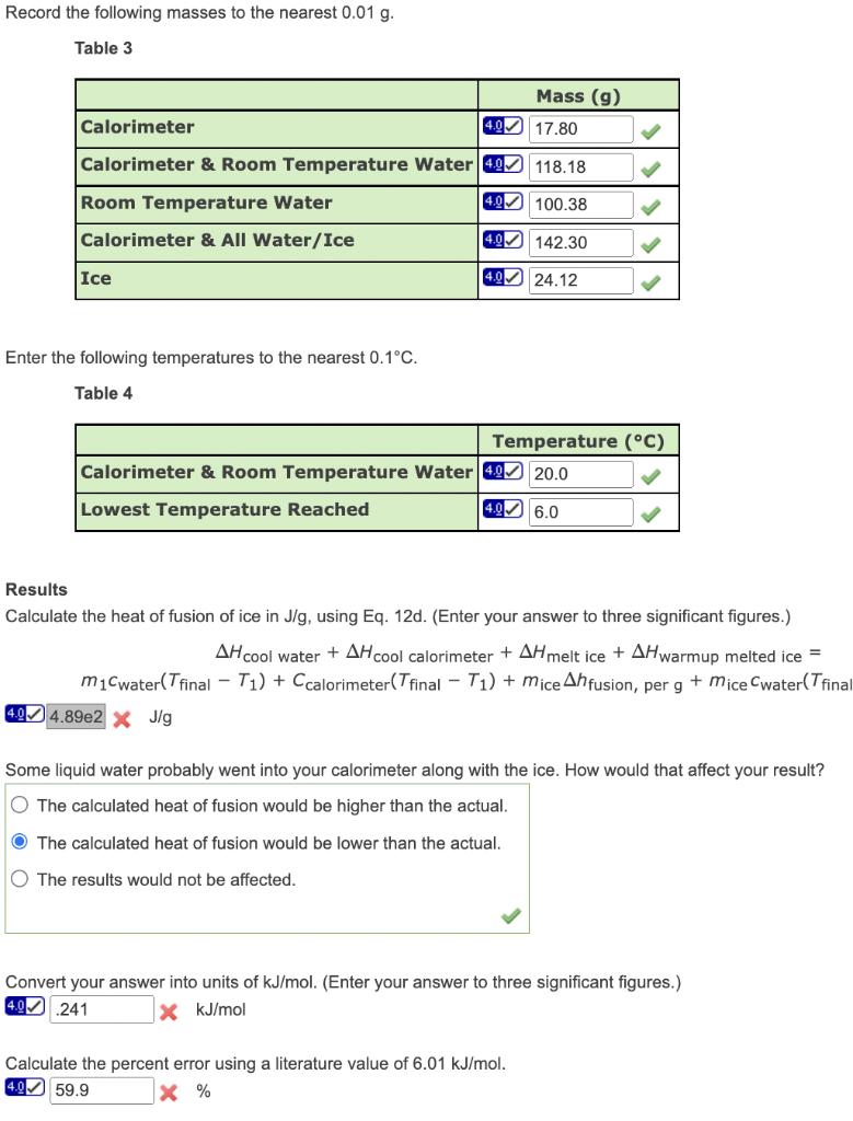 Solved Results Calculate the heat capacity of your | Chegg.com