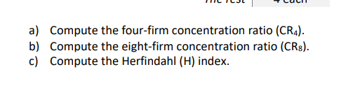 Solved A) Compute The Four-firm Concentration Ratio (CR4). | Chegg.com