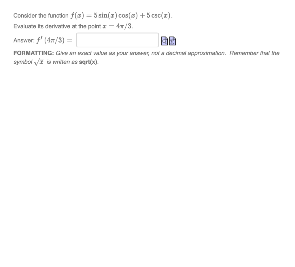 Solved Consider the function f(x) = 5 sin(x) cos(x) + 5 | Chegg.com