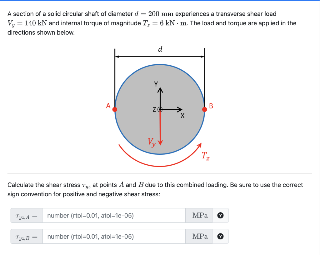 Solved A section of a solid circular shaft of diameter d=200 | Chegg.com
