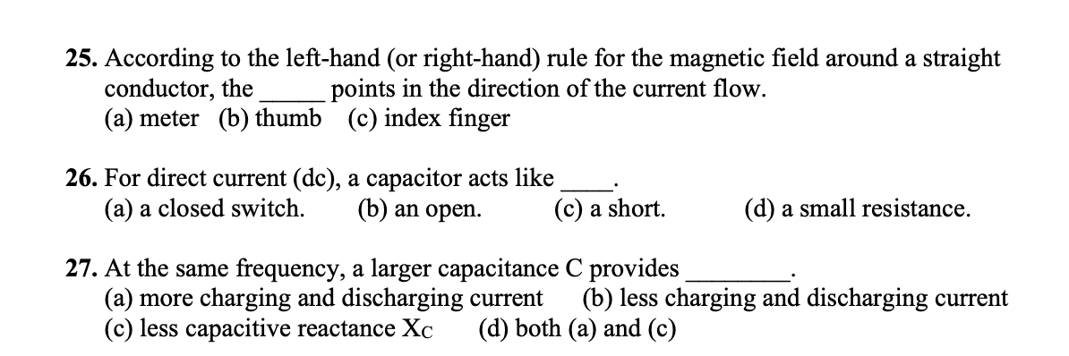 Solved 25. According to the left-hand (or right-hand) rule | Chegg.com