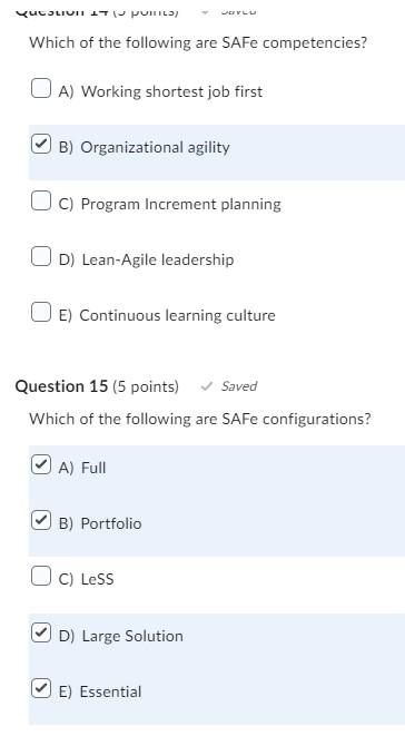 Solved Which Of The Following Are SAFe Competencies? A) | Chegg.com