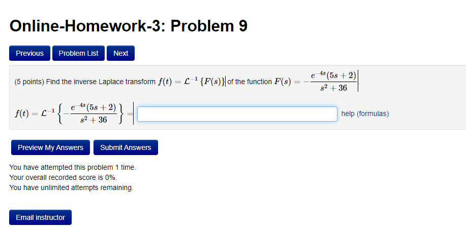 Solved Online-Homework-3: Problem 9 Previous Problem List | Chegg.com