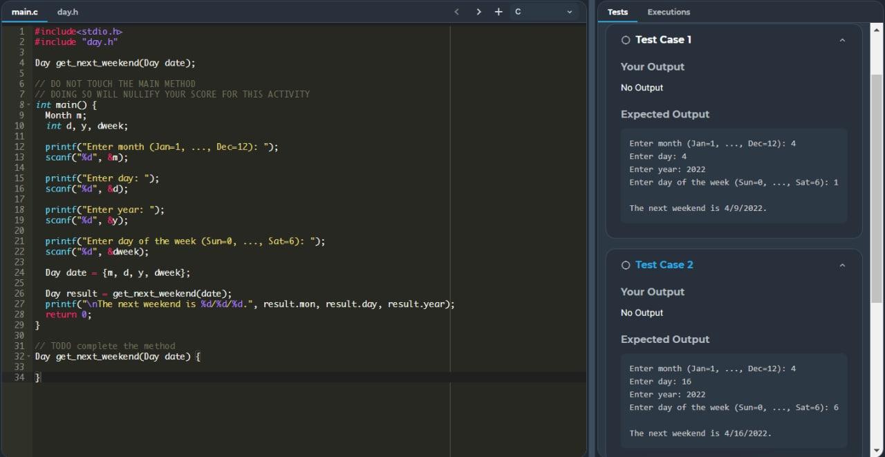 Solved Do in C program Given a date (month, day, year, and | Chegg.com