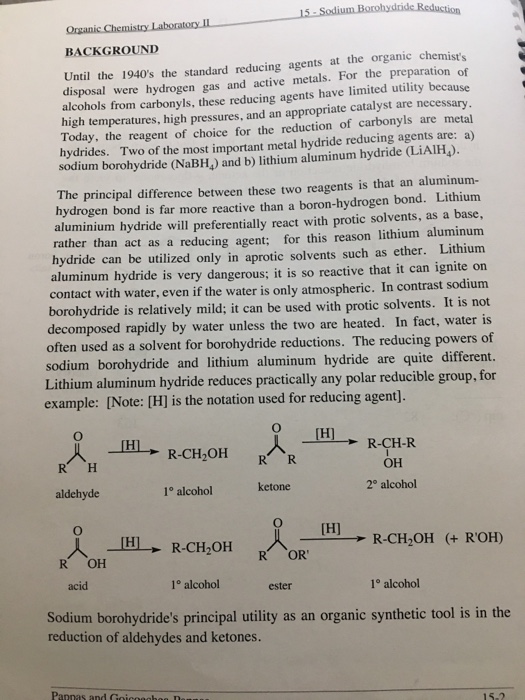 Solved Organic Chemistry Laboratory IL15 Sodium Borohydride
