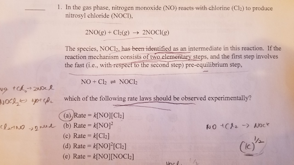 Solved 1. In the gas phase, nitrogen monoxide (NO) reacts