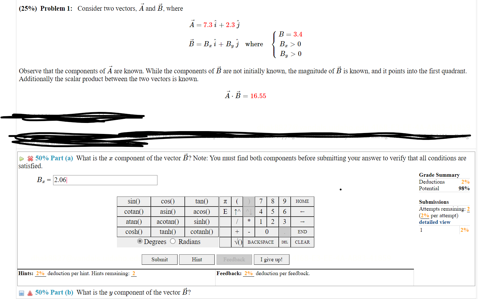 Solved Problem Consider Two Vectors A And B Chegg Com