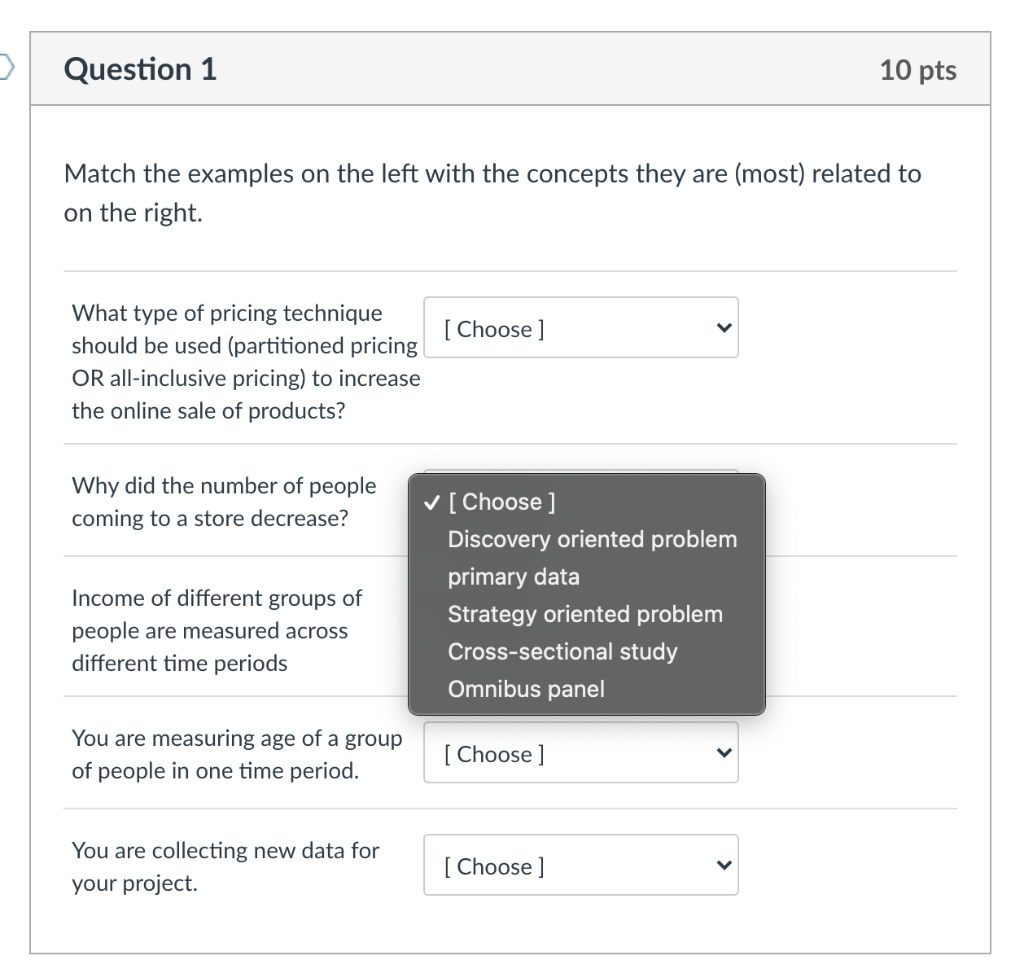 Solved Question 1 10 pts Match the examples on the left with | Chegg.com
