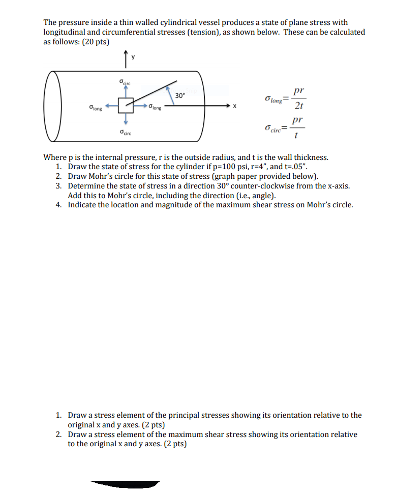 Solved The pressure inside a thin walled cylindrical vessel | Chegg.com