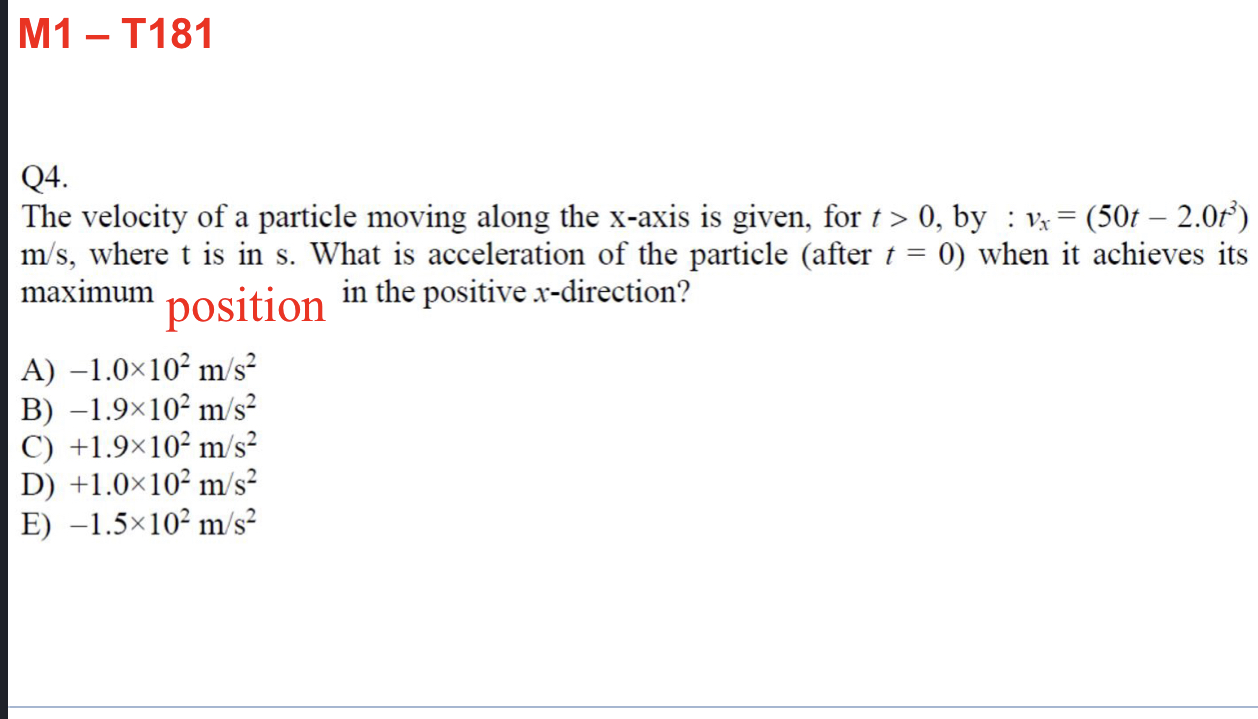 Solved Q4. The velocity of a particle moving along the | Chegg.com