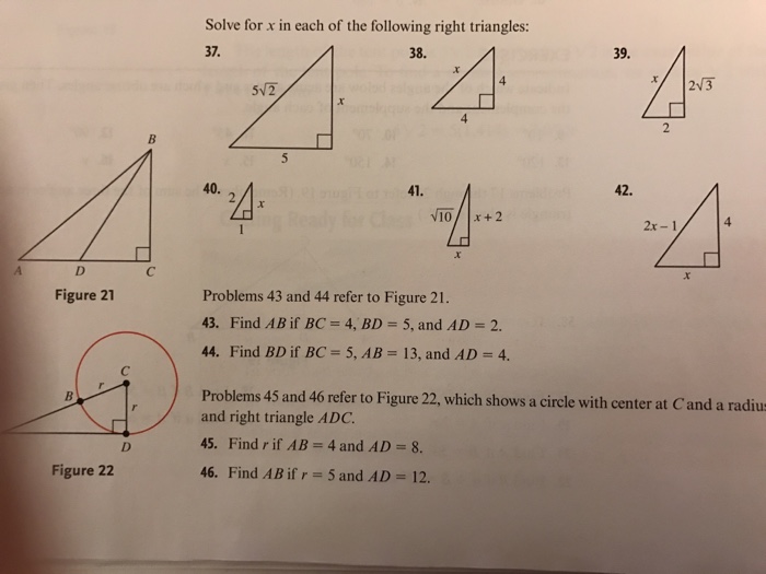 Solved Solve for x in each of the following right triangles: | Chegg.com