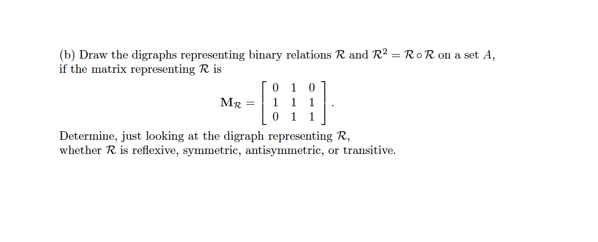 Solved 1 (b) Draw the digraphs representing binary relations | Chegg.com
